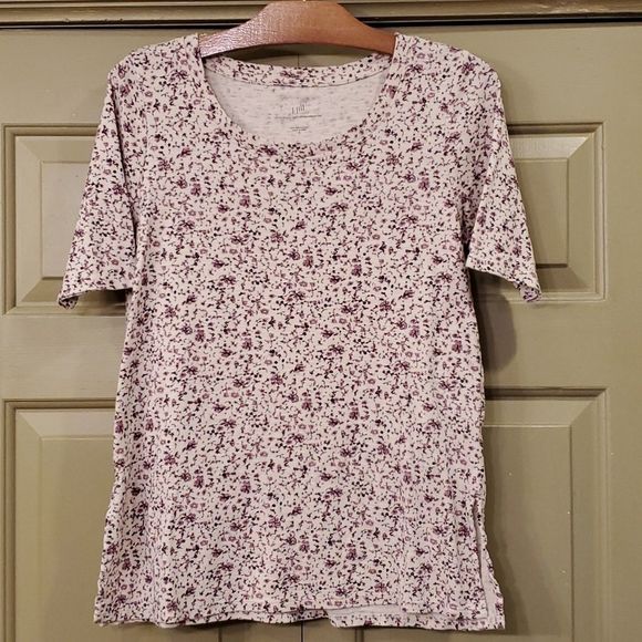 J. Jill Tops Jjill Pima Scoop Neck Elbow Sleeve Tee With Purple